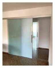 Puerta corredera con vidrio mate, separación salón y pasillo