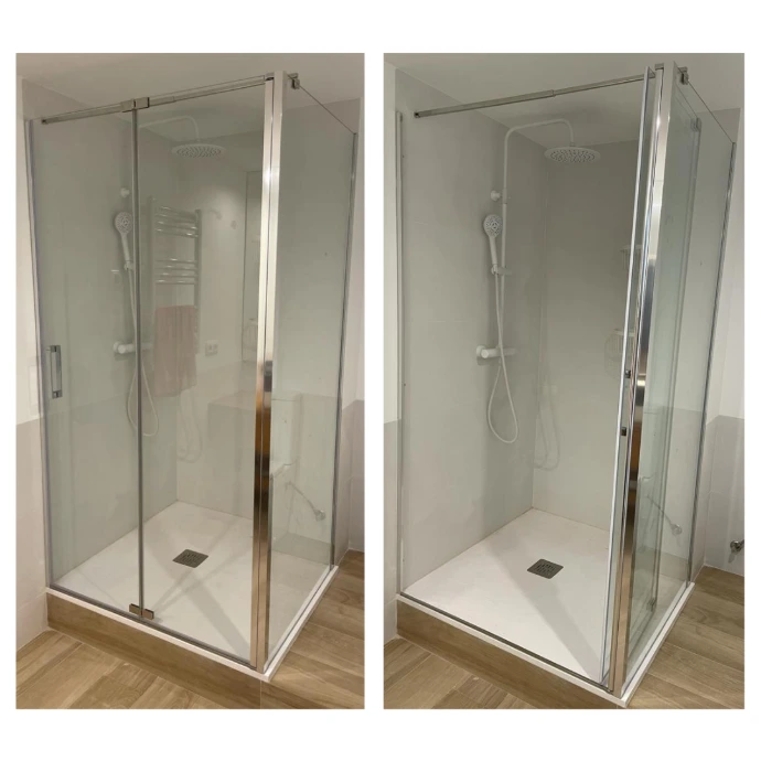 Mampara de ducha fijo y puerta plegable, acabado plata