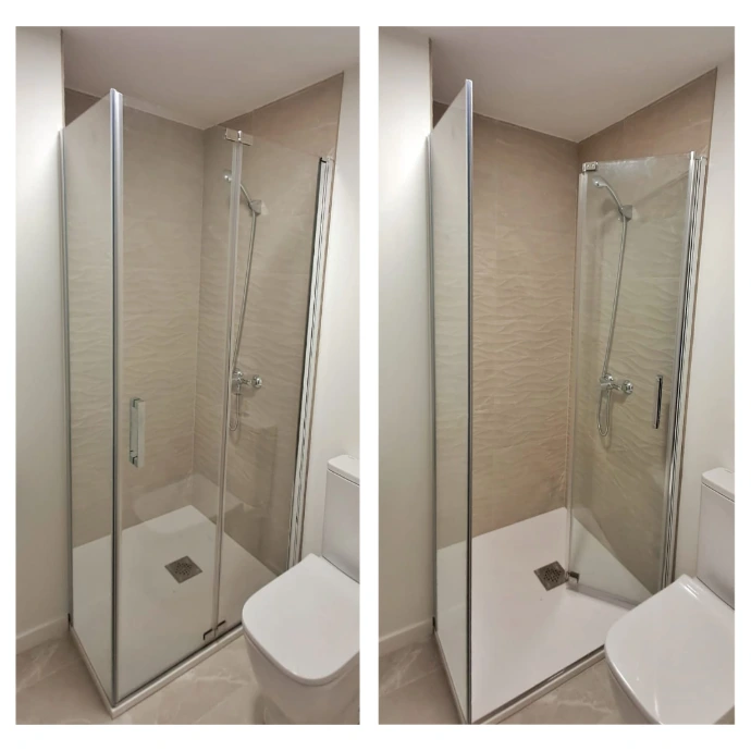 Mampara de ducha fijo y puerta plegable, acabado plata